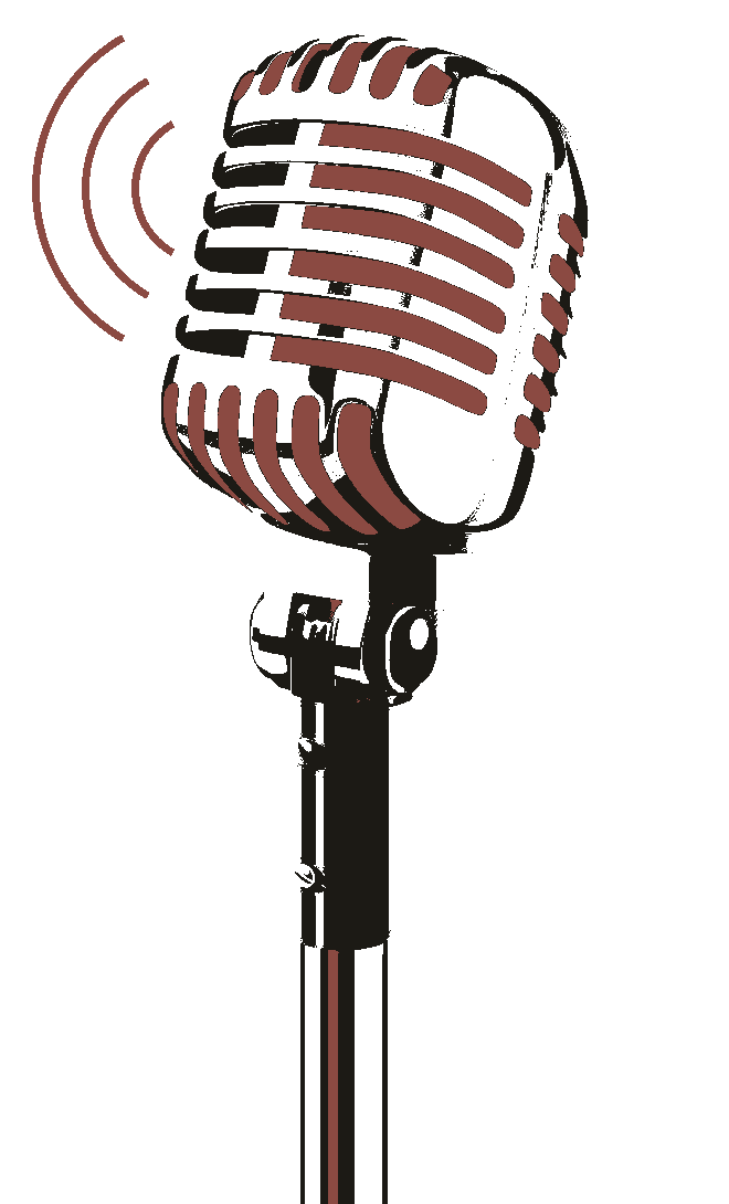 Vintage microphone illustration in the DDF style, symbol for the brand's voice